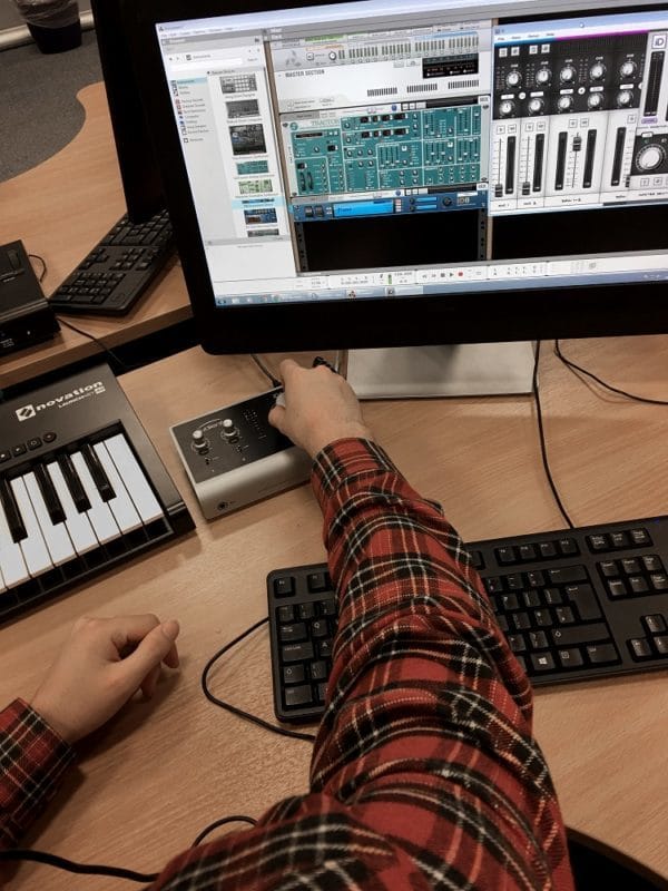 Middlesbrough College student gets to grips with an iD14 in the music lab
