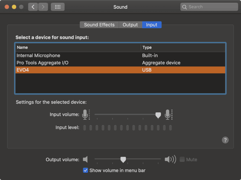 mac audio input shows signal but can hear sound
